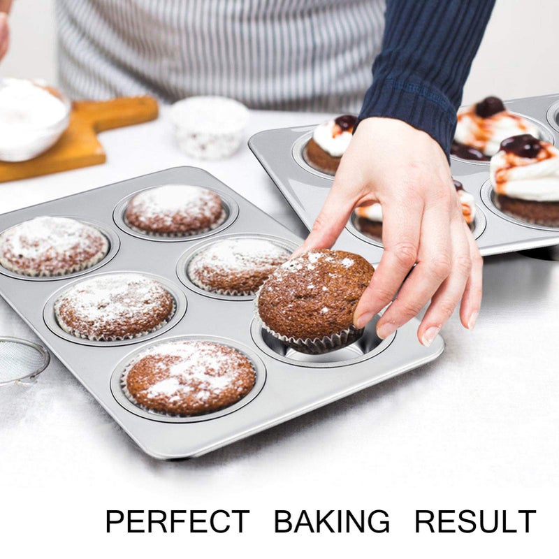 TeamFar 2 Packs Muffin Pan, Stainless Steel Muffin Cupcake Pan Tin Tray for Baking, for Mini Cakes/Tarts/Quiche, Healthy & Sturdy, Oven & Dishwasher Safe (6-Cup) - Image 5